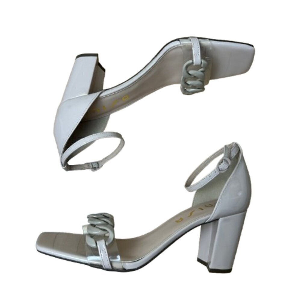 UNISA Nude Neutral Chain Link Detail Heels Sandals Size 9.5 Patent